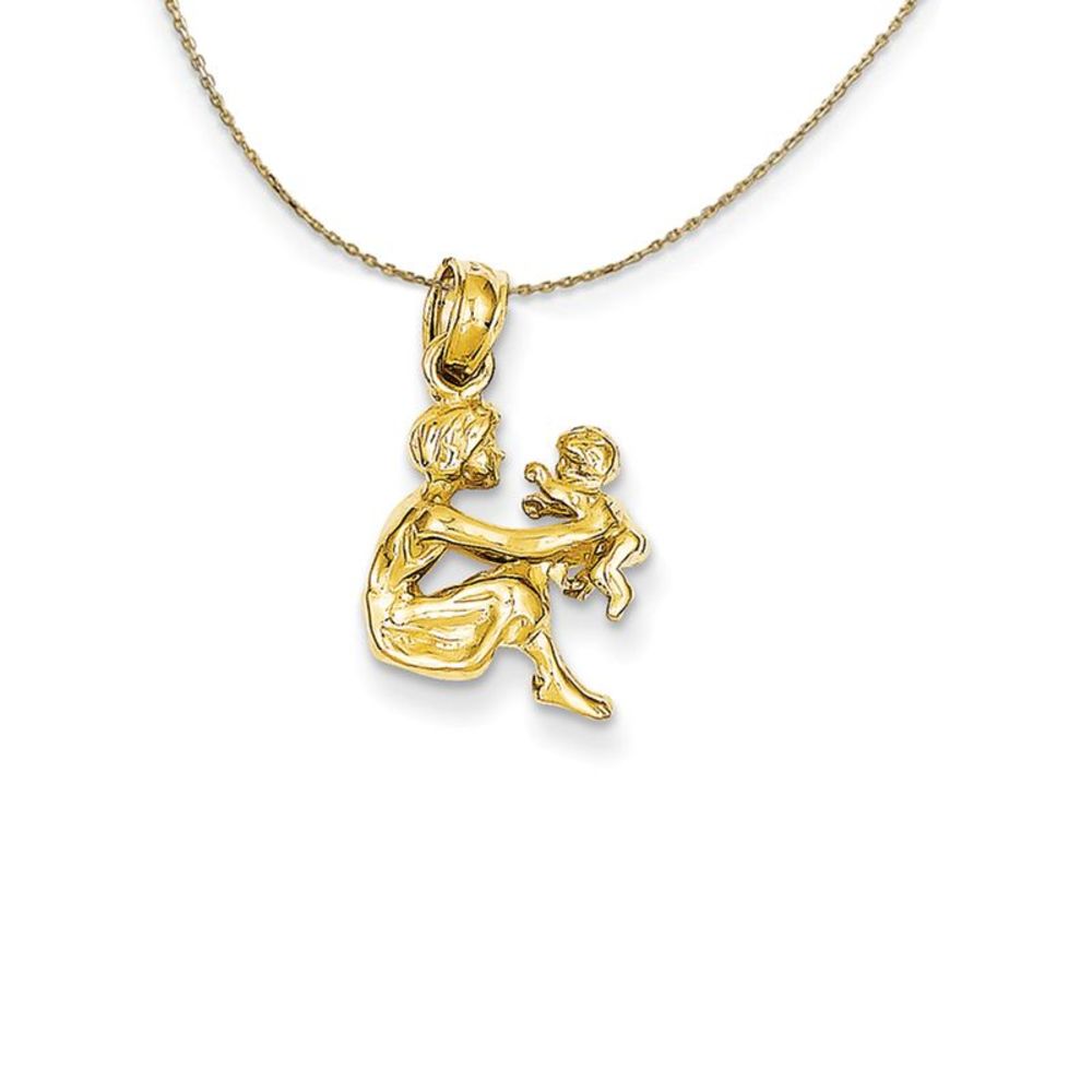 14k Yellow Gold 3D Mother Holding Child (11mm) Necklace - 18 Inch